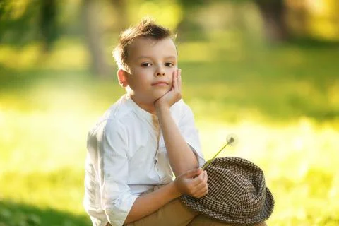Boy with dandelion Stock Photos