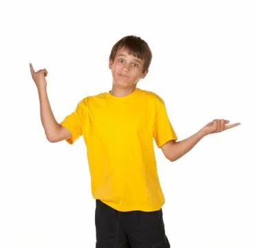 Boy deciding and pointing Foto stock