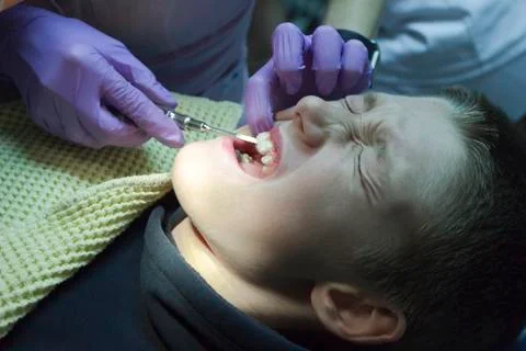Boy at the dentist Foto stock