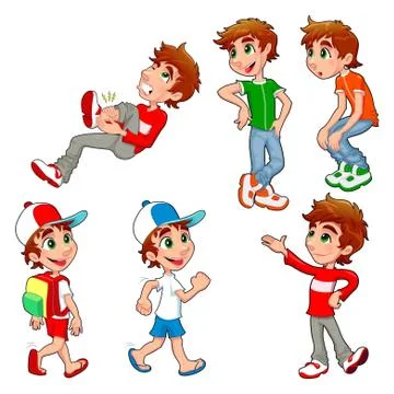 Boy in different poses and expressions. Stock Illustration