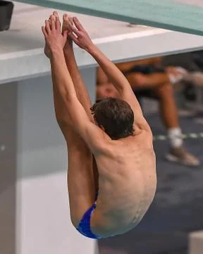 Boy divers competing at a diving meet at a competition in South Texas Stock Photos