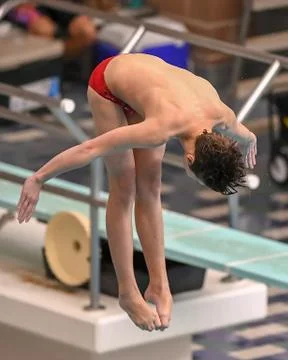 Boy divers competing at a diving meet at a competition in South Texas Stock Photos