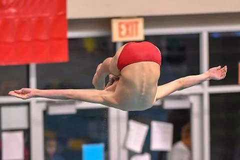 Boy divers competing at a diving meet at a competition in South Texas Stock Photos