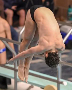 Boy divers competing at a diving meet at a competition in South Texas Stock Photos
