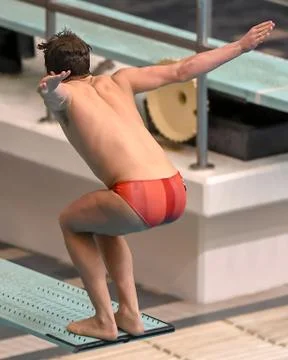Boy divers competing at a diving meet at a competition in South Texas Stock Photos