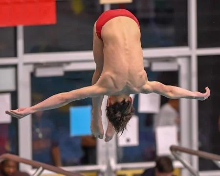Boy divers competing at a diving meet at a competition in South Texas Stock Photos
