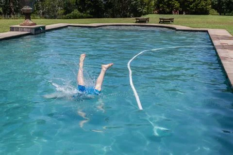 Boy Diving Swimming Pool Stock Photos