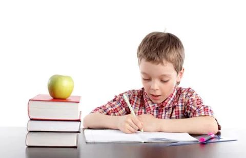 Boy does a homework Stock Photos