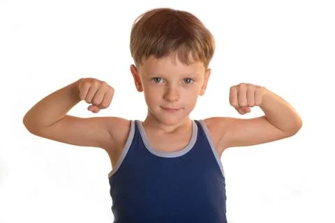 Boy does physical exercises Stock Photos