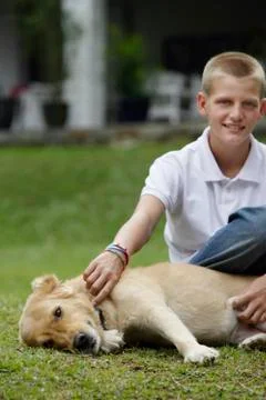 Boy with dog Stock Photos