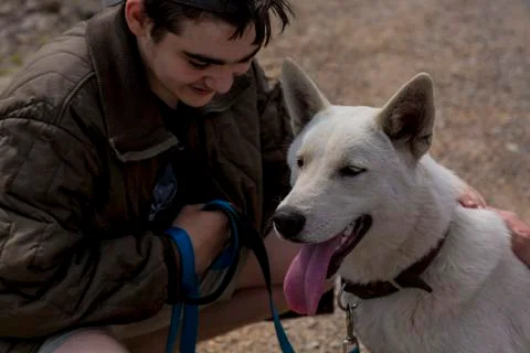 Boy with a dog 스톡 사진