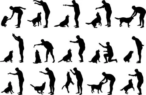 Boy with a dog silhouettes Stock Illustration