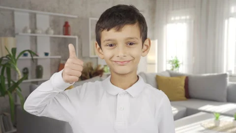 Boy doing check mark looking at camera. Video stock 220640376