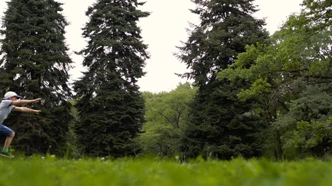 Boy doing flips on nature day park Stock Footage 112018680