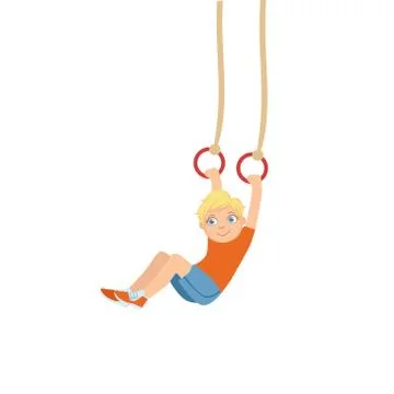 Boy Doing Gymnastics On Two Rings Hanging On Ropes Stock Illustration