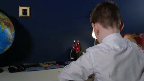 Boy doing homework in the evening Vidéo 169307025