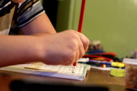 Boy doing homework Stock Footage 677474