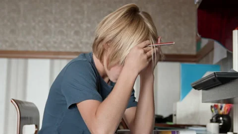 Boy doing homework. Stock Footage 219345241