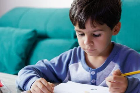 Boy doing homework at home Stock Photos
