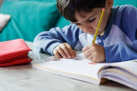Boy doing homework at home Stock Photos