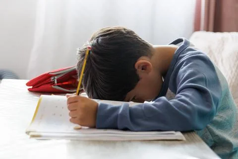 Boy doing homework at home Stock Photos