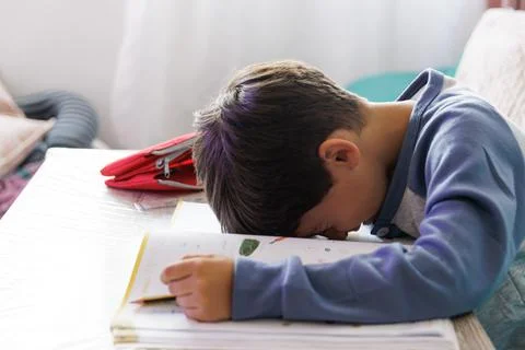 Boy doing homework at home Stock Photos