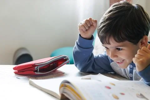 Boy doing homework at home Stock Photos