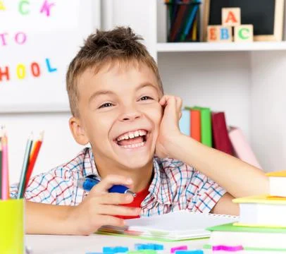 Boy doing homework Foto stock