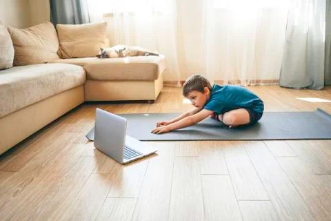 The boy doing physical exercises. Stock Photos