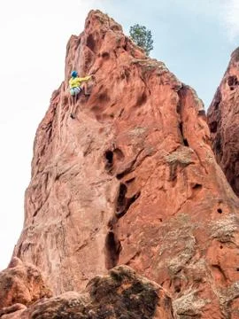 A boy doing rock climbing Stock Photos