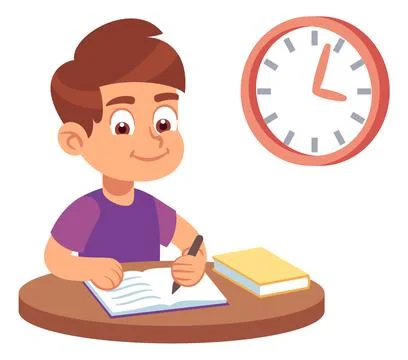 Boy doing school homework. Kid student character Stock Illustration