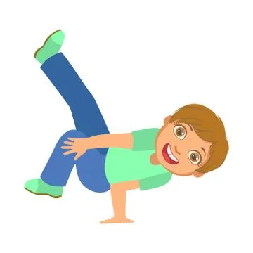 Boy Doing Stand On One Hand Dancing Breakdance Performing On Stage, School Illustrazione stock