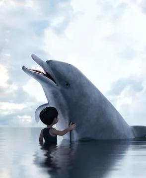 Boy with a dolphin,3d illustration Stock Illustration