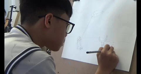 Boy drawing buffalo Stock Footage 310653824