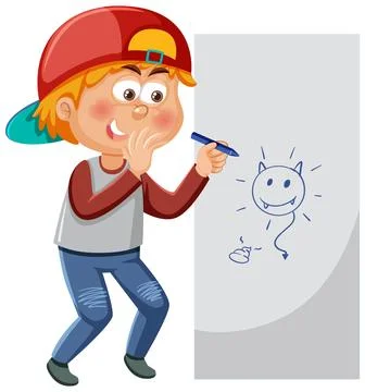A boy drawing devil on paper Illustrazione stock