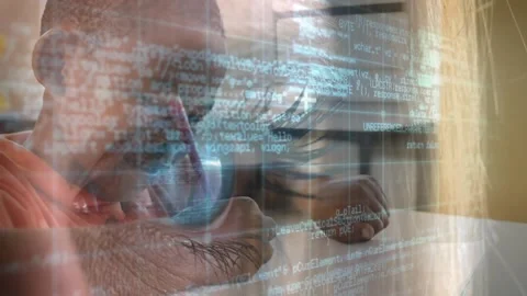 Boy drawing with red pencil on paper at table in education, causing eye and code Stock Footage 330935667