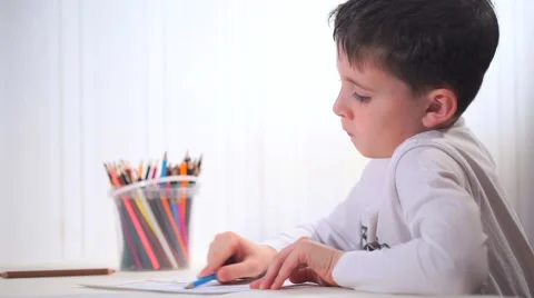 The Boy Draws Colored Pencils Stock Footage 58887919