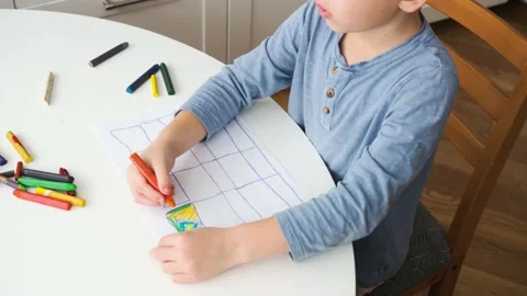 Boy draws paints with a pencil Stock-Footage 197656889