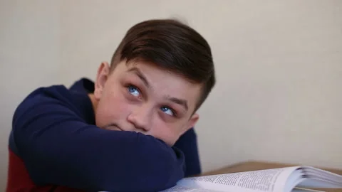 Boy dreams while reading a book Stock Footage 87401798