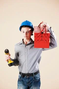 Boy dressed as a craftsman or workman Stock Photos