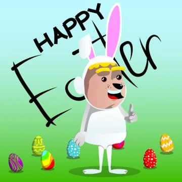 Boy dressed as Easter bunny pointing at the viewer with his hand. Vector cart Stockillustratie