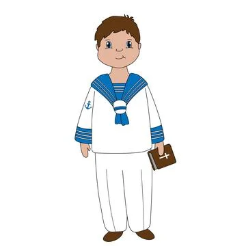 The boy dressed as a sailor in his first communion. Stock Illustration
