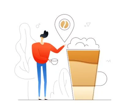Boy drinking coffee - flat design style colorful illustration Stock Illustration