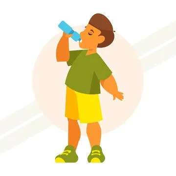 Boy-drinking-cool-water Stock Illustration