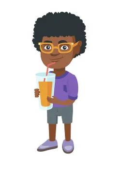 Boy drinking orange juice through a straw. Stock Illustration
