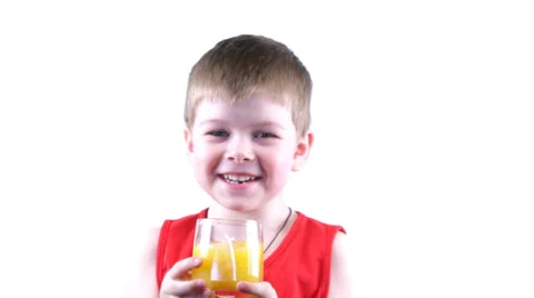 Boy drinking yellow  juice 스톡 동영상 37204138