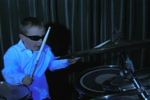 BOY DRUMMER WITH STROBE Video stock 114951