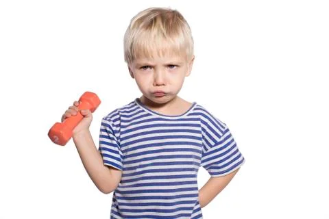 Boy with dumbbell Stock Photos