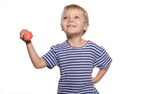 Boy with dumbbell Stock Photos
