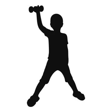 Boy with dumbbell silhouette Stock Illustration